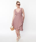 V-neck Sleeveless Checkered Gingham Print Wrap Dress