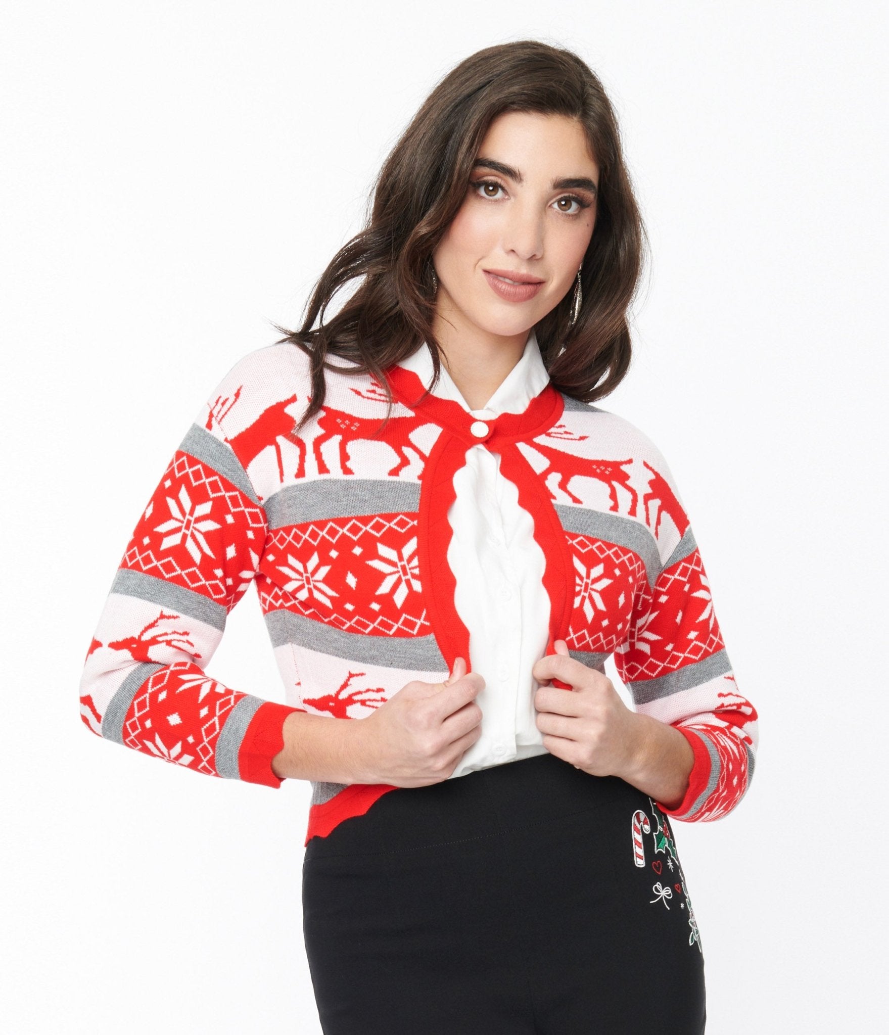 

Red & White Holiday Print Shrug Cardigan