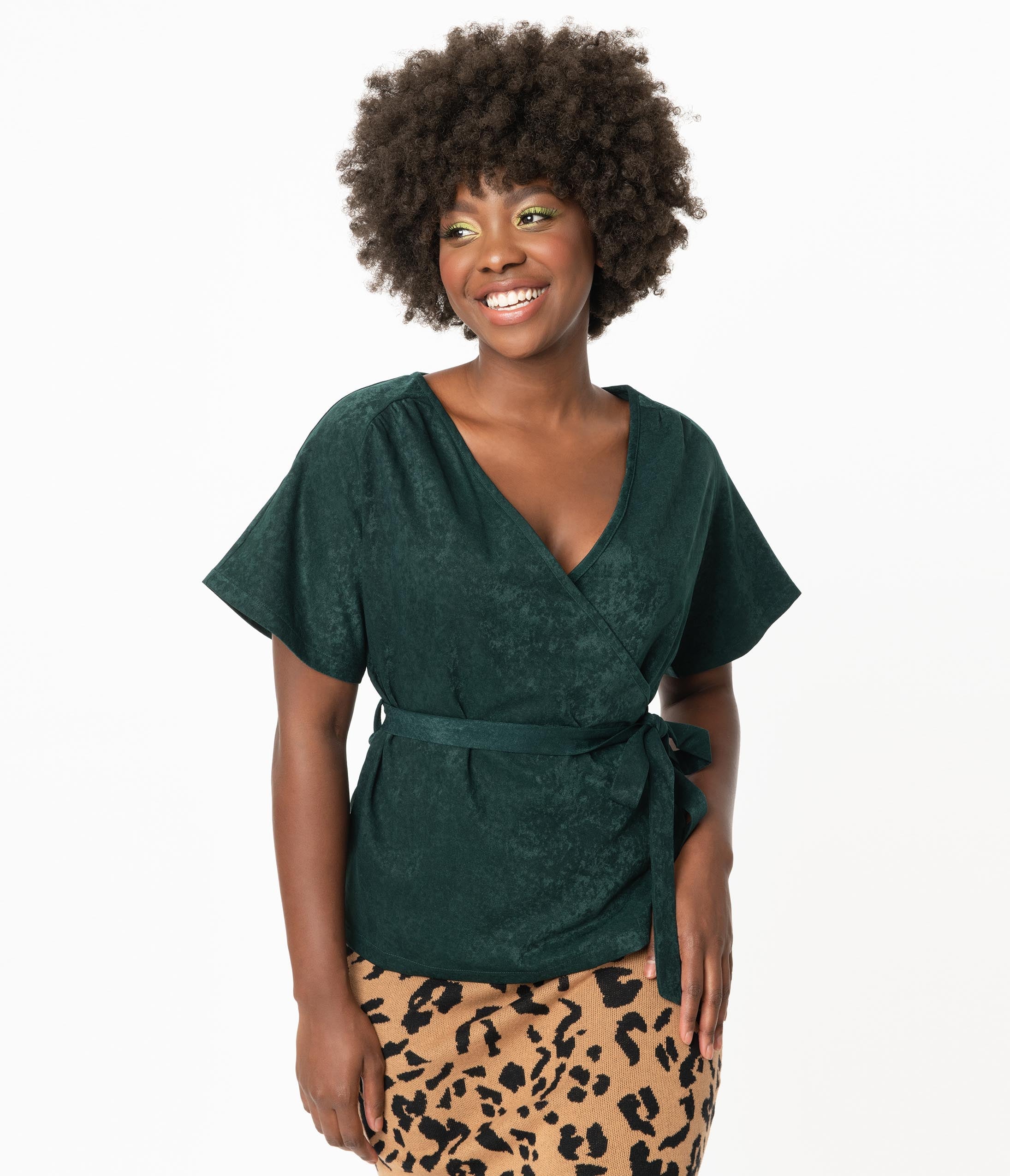 

Retro Style Emerald Tara Wrap Top