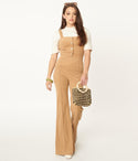 Elasticized Waistline Corduroy Vintage Back Zipper Banding Jumpsuit