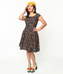 Short Cap Sleeves General Print Scoop Neck Fitted Fit-and-Flare Dress