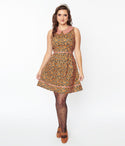 Cotton Collared Fit-and-Flare Sleeveless Plaid Print Fitted Dress