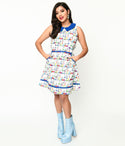 Sleeveless Piping Pocketed Fitted Back Zipper Fit-and-Flare Collared General Print Dress