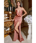 Sophisticated V-neck Satin Spaghetti Strap Floor Length Plunging Neck Fitted Illusion Back Zipper Sheer Slit Homecoming Dress