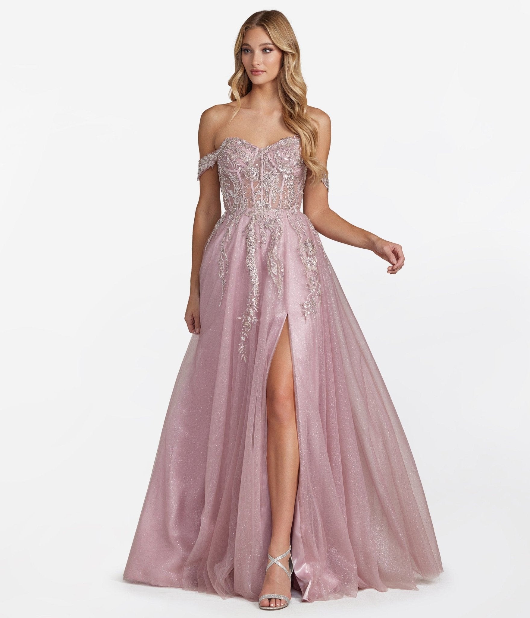 

Rose Pink Floral Shimmer Formal Gown