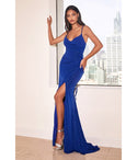 V-neck Slit Glittering Lace-Up Sheath Cowl Neck Sheath Dress/Prom Dress With a Sash