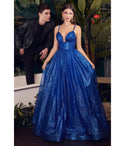 A-line Sleeveless Spaghetti Strap Glittering Illusion Lace-Up Floor Length Sweetheart Ball Gown Dress with a Brush/Sweep Train