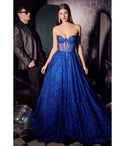 A-line Strapless Sheer Fitted Glittering Lace-Up Full-Skirt Corset Waistline Ball Gown Prom Dress with a Brush/Sweep Train