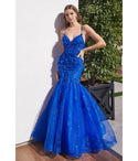 Floral Print Mermaid Beaded Applique Plunging Neck Sweetheart Spaghetti Strap Bridesmaid Dress/Prom Dress