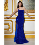 Velvet Sequined Asymmetric Slit One Shoulder Bridesmaid Dress