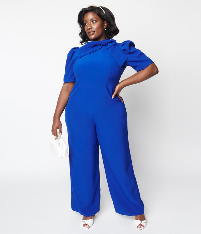 Plus Size Hot Pink Puff Sleeve Jumpsuit