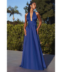 A-line Sleeveless Halter Open-Back Wrap Slit Satin Evening Dress by Cinderella Divine Moto