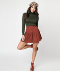 Rust Corduroy Pleated Tennis Skirt