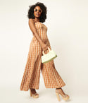 Rust & Beige Gingham Jumpsuit