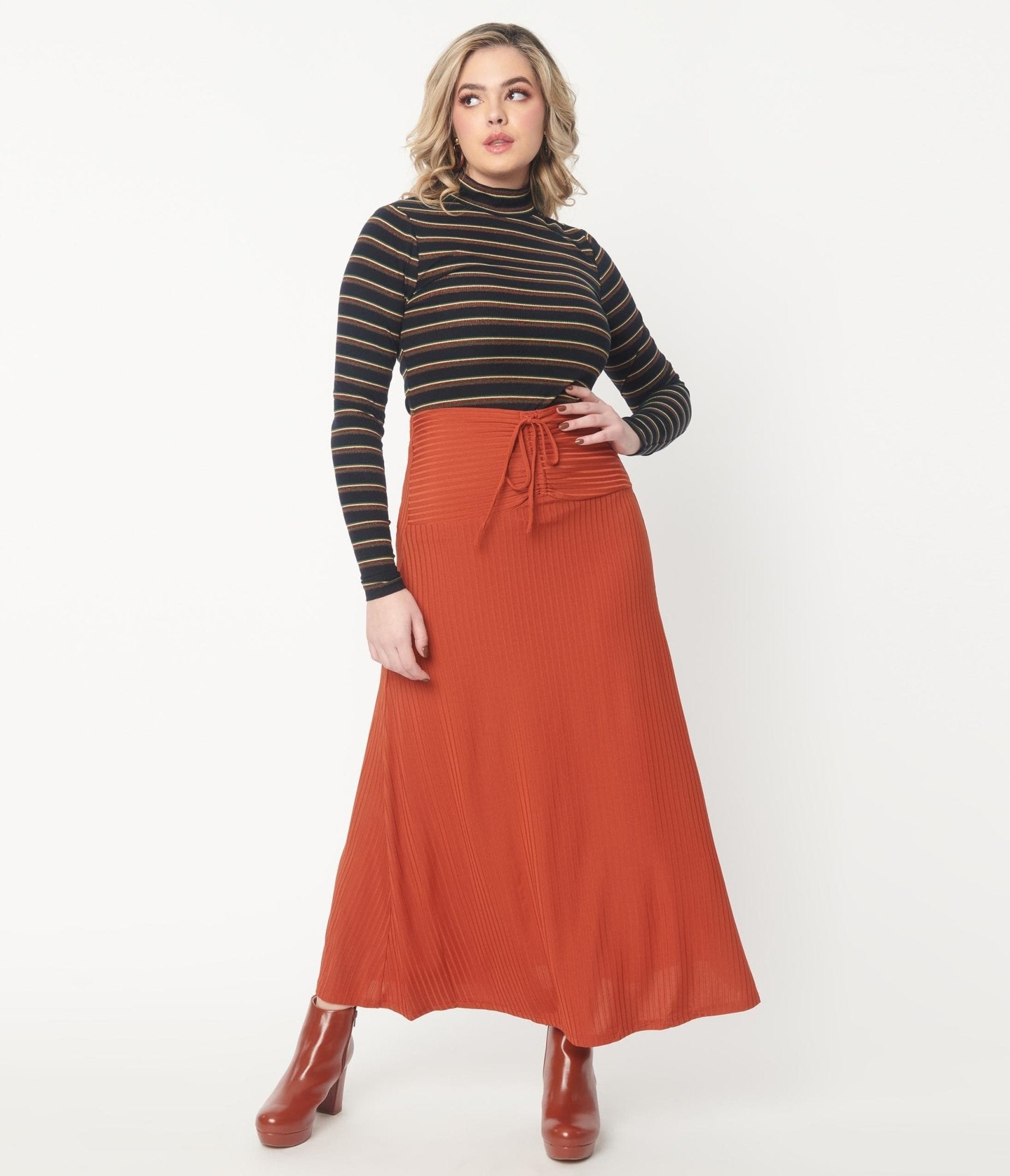 

Rust Rib Knit Maxi Skirt