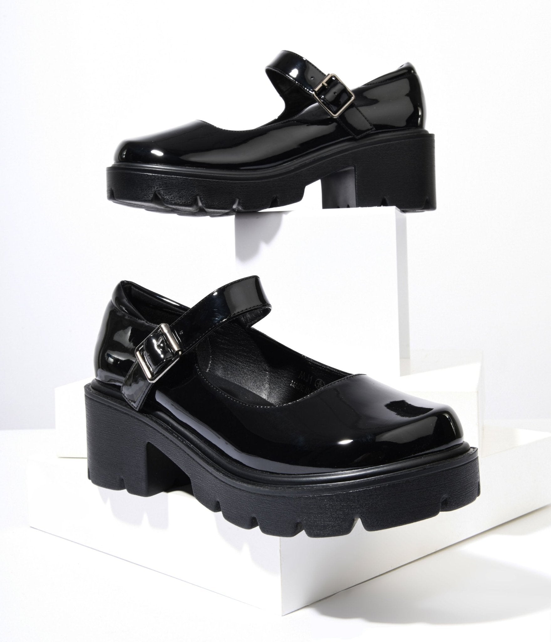 

Rylee Black Patent Leatherette Chunky Platform Mary Jane Heels