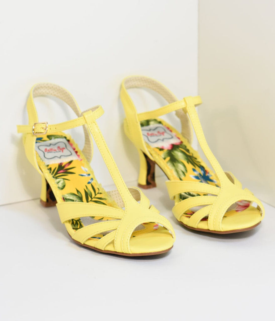 yellow t strap heels
