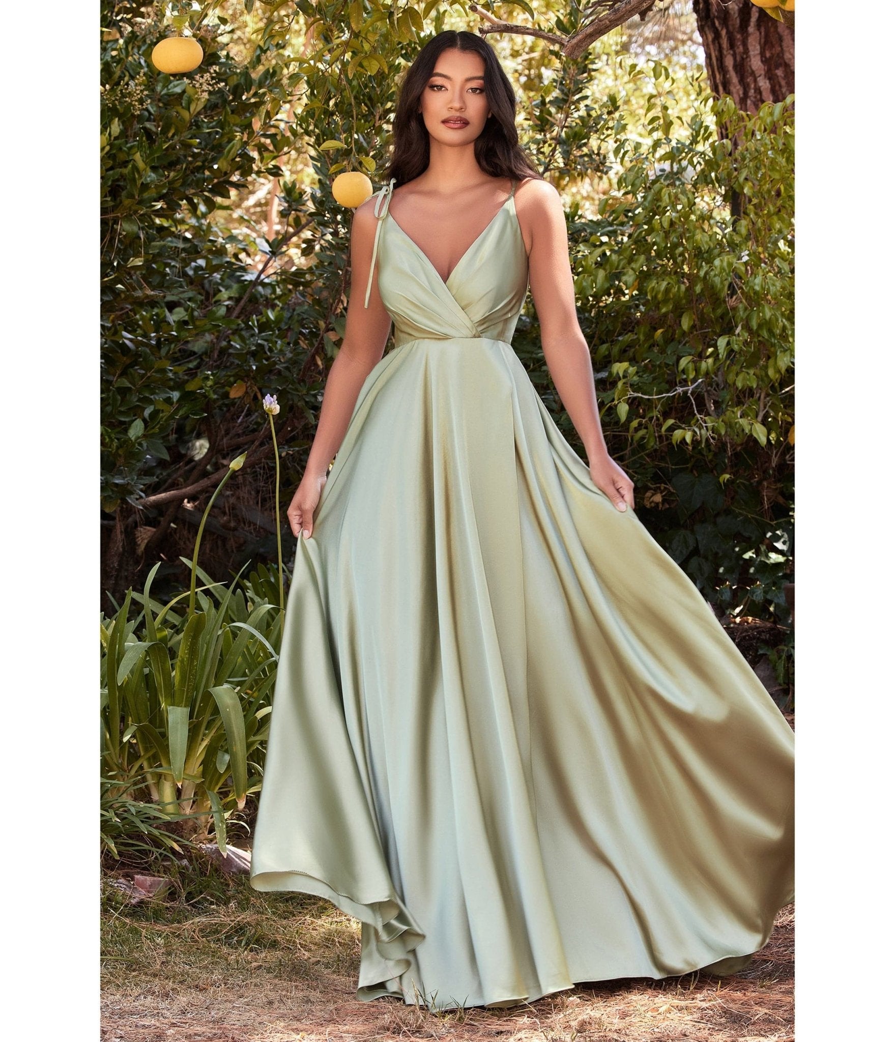 

Cinderella Divine Sage Flowy Satin A-Line Bridesmaid Gown