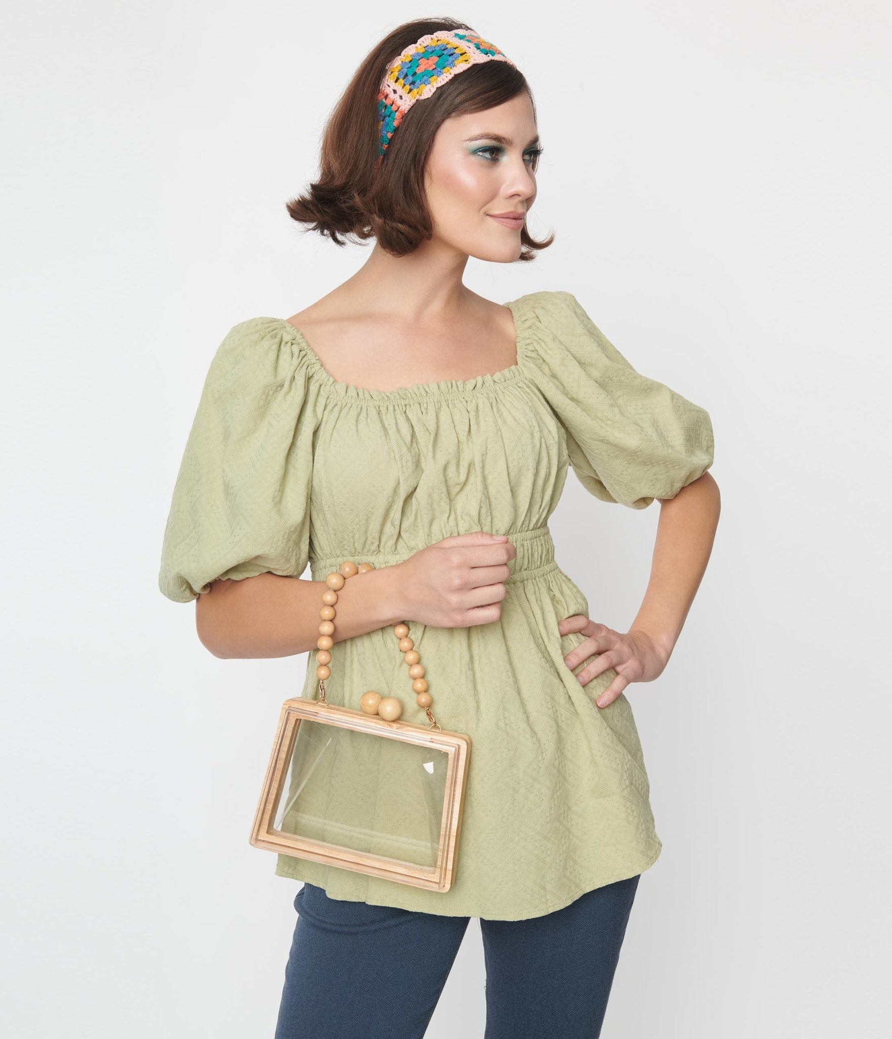 

Sage Green Textured Babydoll Blouse