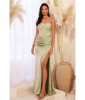 Strapless Satin Floor Length Corset Waistline Sheath Pleated Slit Ruched Sweetheart Sheath Dress/Evening Dress