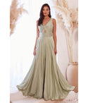 A-line V-neck Sleeveless Satin Ruched Cutout Keyhole Evening Dress