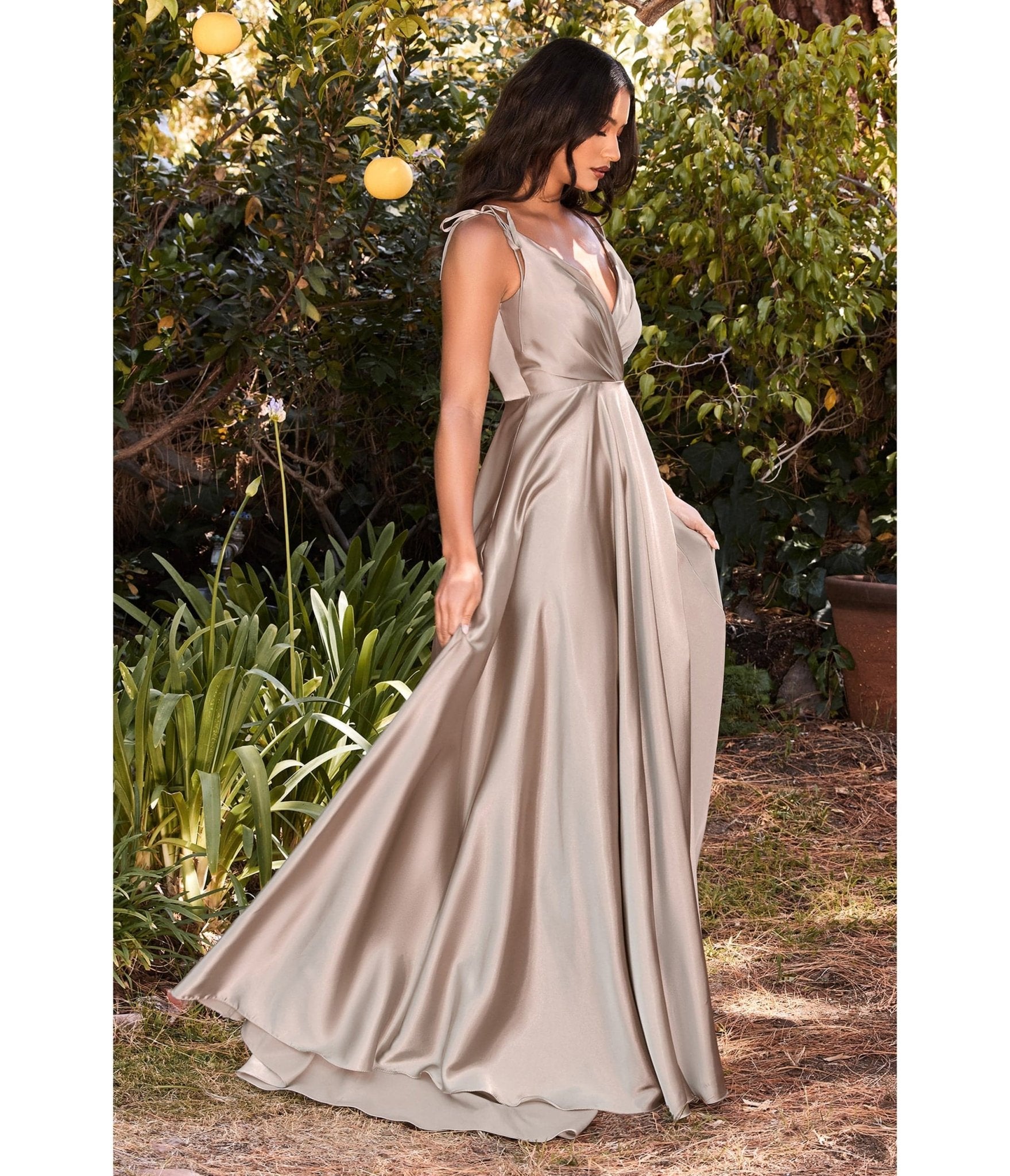 

Cinderella Divine Sand Flowy Satin A-Line Bridesmaid Gown