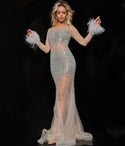 A-line Sheer Mesh Illusion Beaded Dress by Jovani