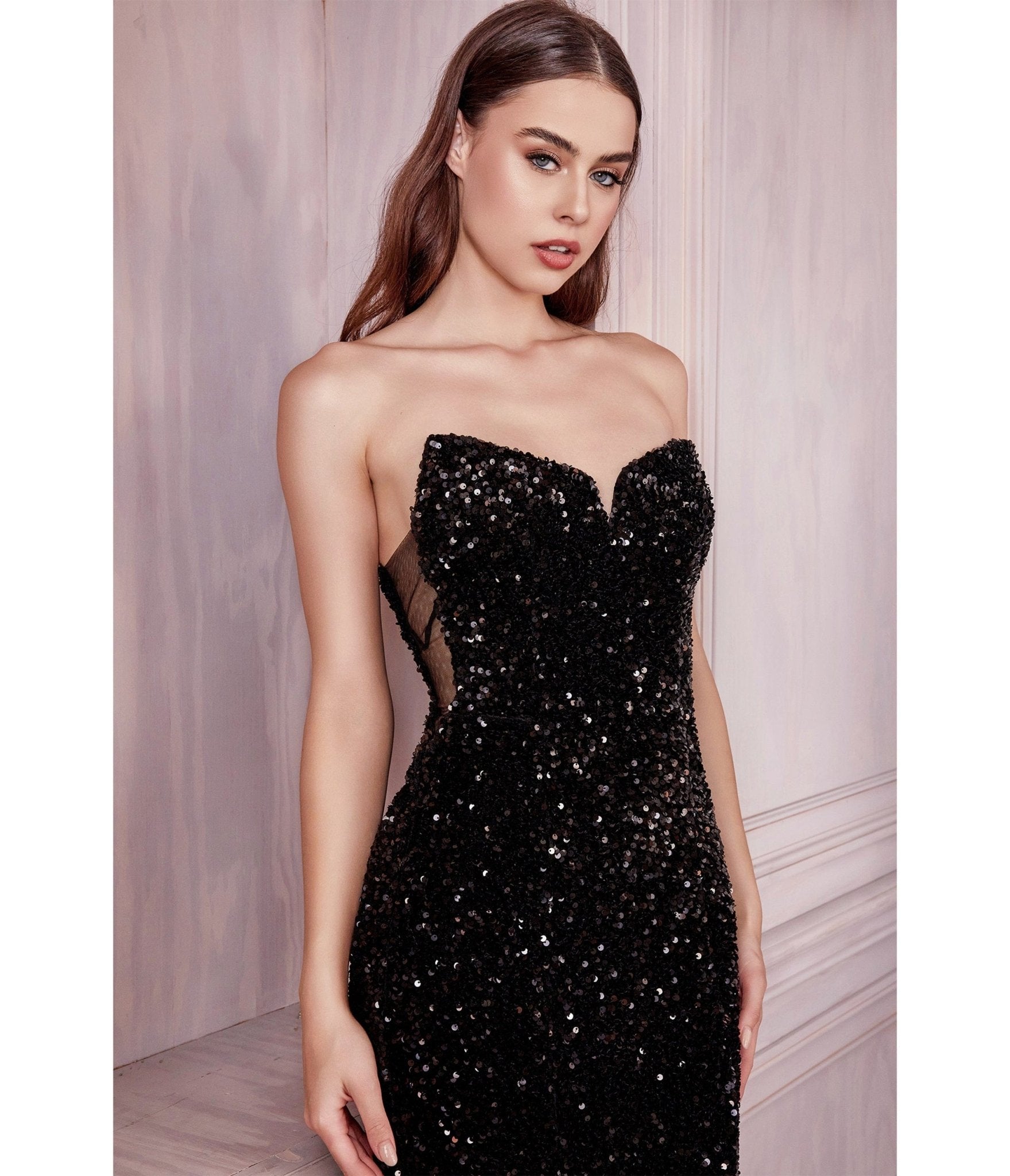 

Show Stopping Black Strapless Sequin Bridesmaid Gown