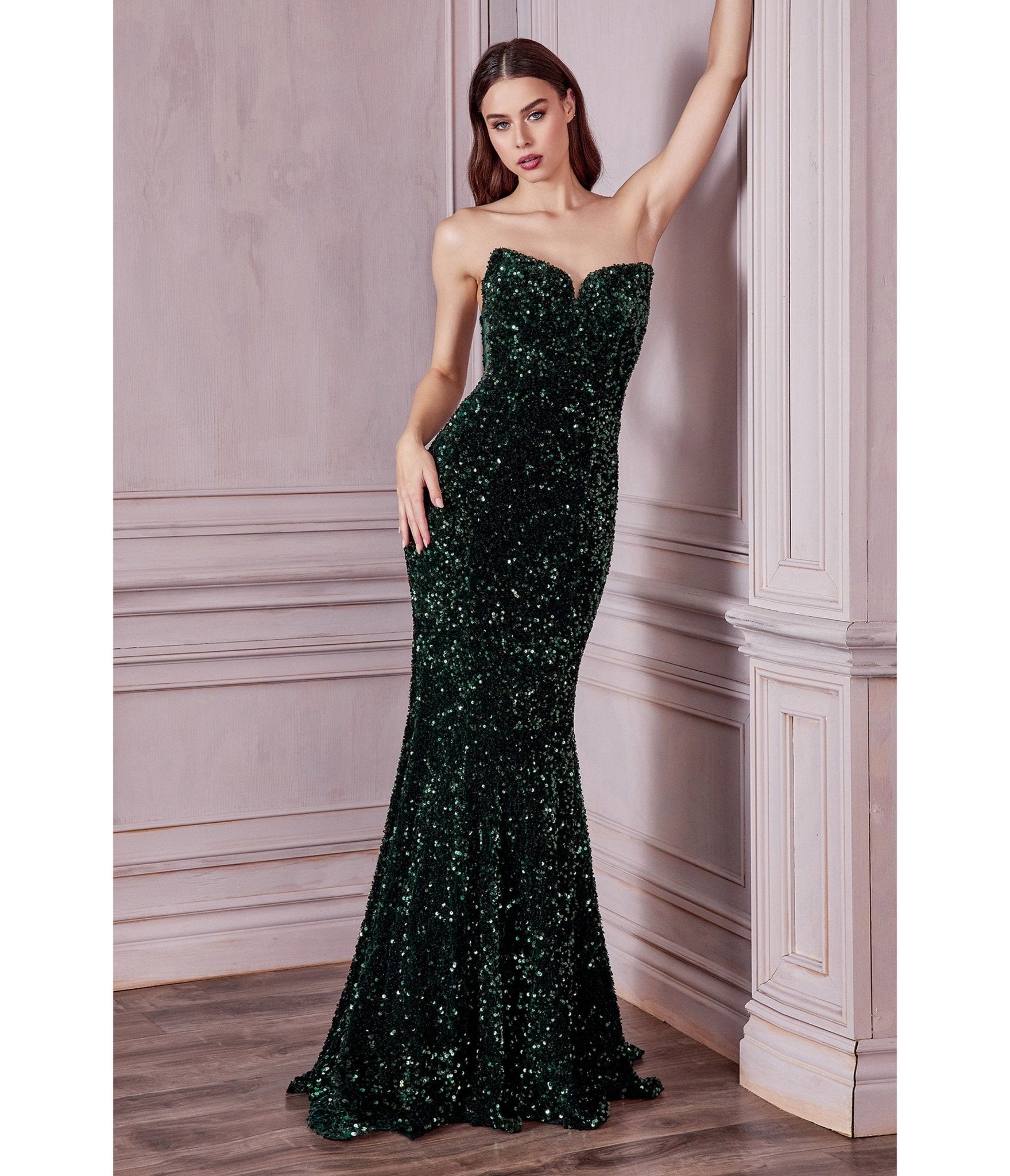 

Cinderella Divine Show Stopping Emerald Strapless Sequin Bridesmaid Gown