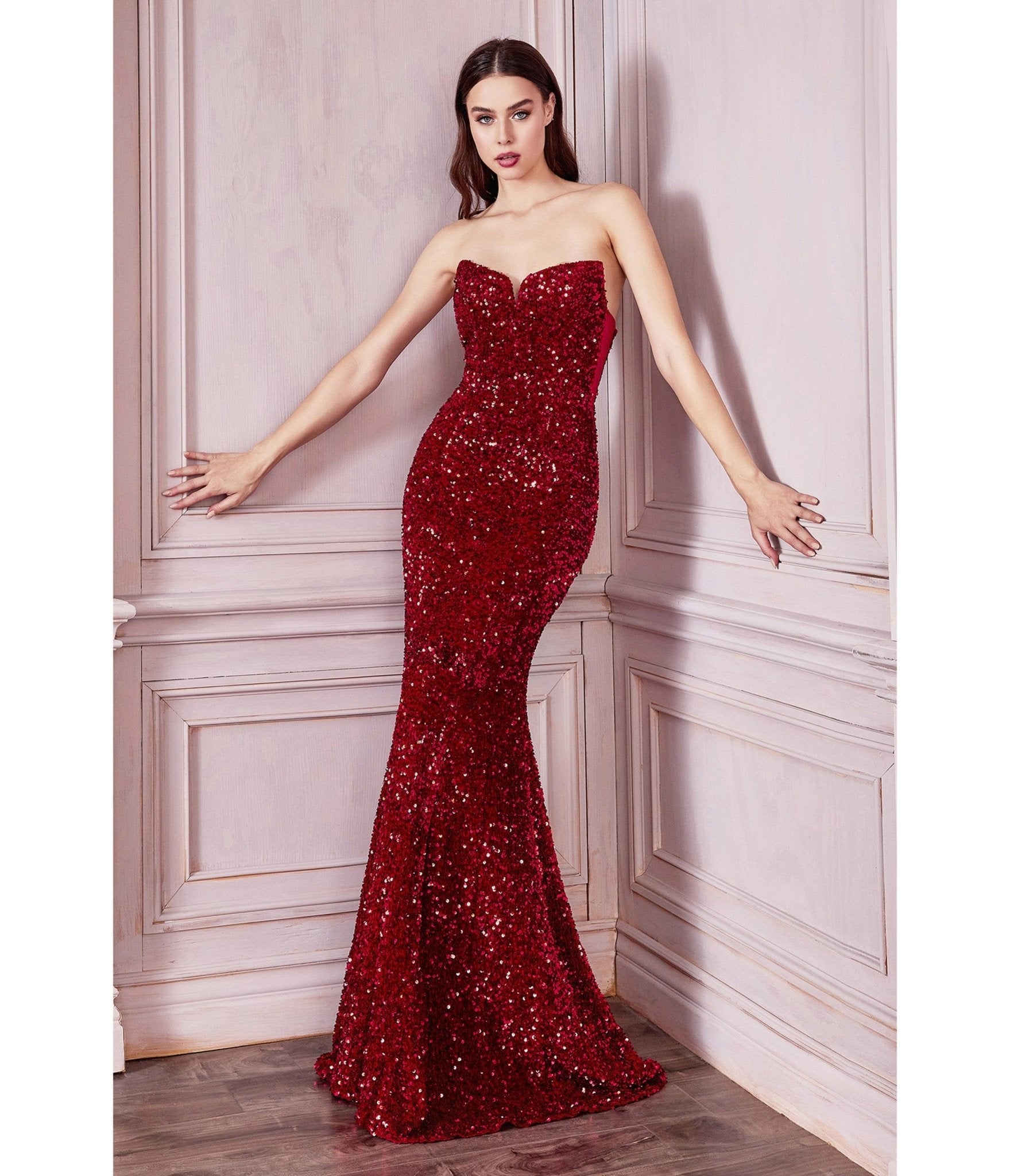 

Cinderella Divine Show Stopping Red Strapless Sequin Bridesmaid Gown