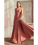 A-line V-neck Sleeveless Satin Ruched Cutout Keyhole Evening Dress