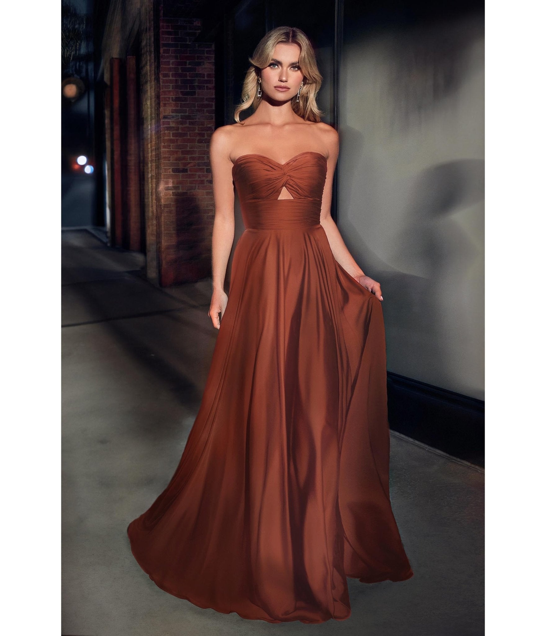 

Cinderella Divine Sienna Satin Strapless Keyhole Evening Gown