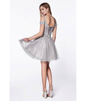 A-line Sweetheart Short Cold Shoulder Sleeves Glittering Beaded Applique Homecoming Dress