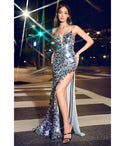 V-neck Sheath Sequined Fitted Sleeveless Spaghetti Strap Plunging Neck Sheath Dress/Evening Dress