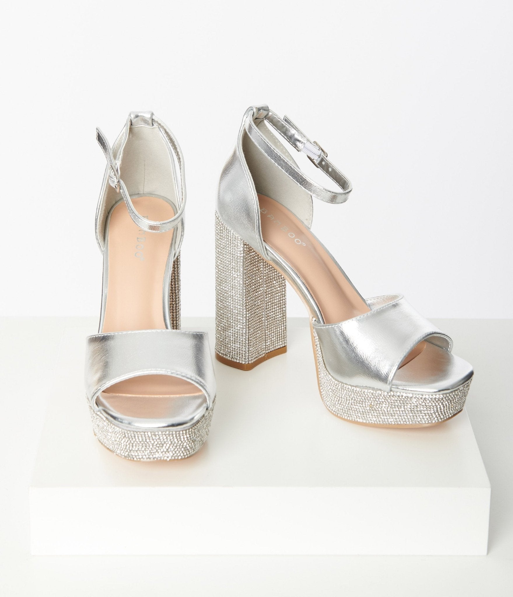 

Silver Rhinestone Glitzy Platform Heels