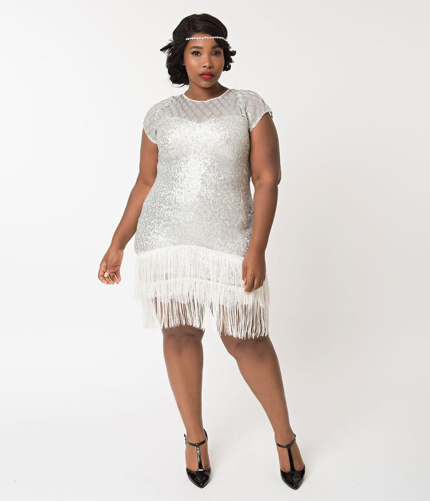 white and silver plus size dress