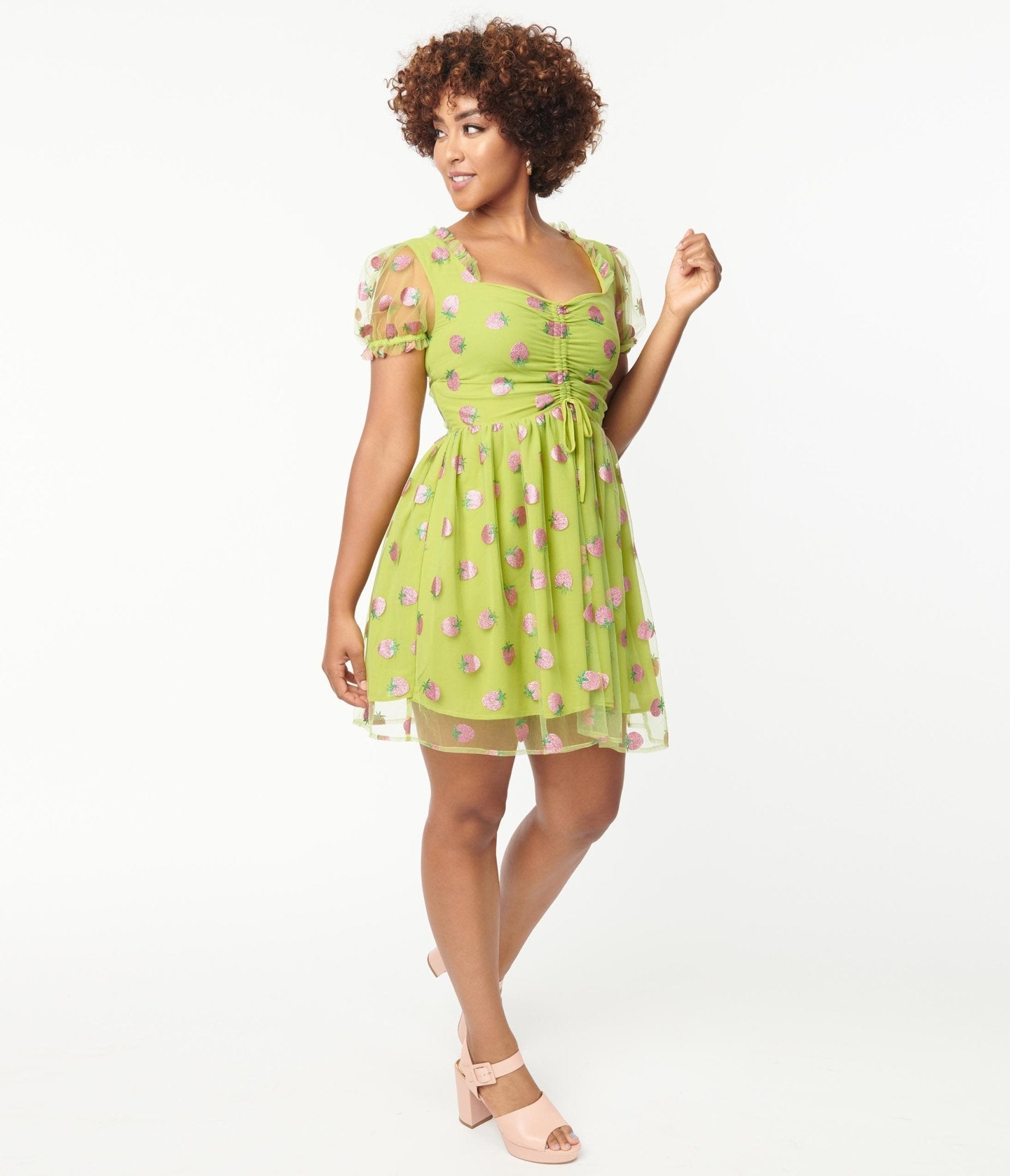 

Smak Parlour Avocado & Pink Strawberry Print Woodstock Flare Dress