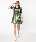 Collared Checkered Gingham Print Short Sleeves Sleeves Short Keyhole Fitted Dress