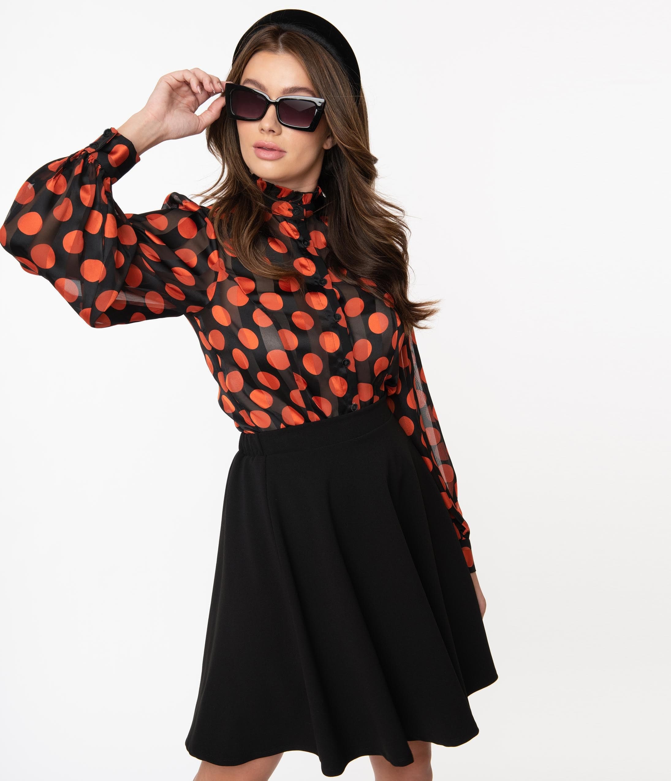 

Smak Parlour Black & Orange Polka Dot Resident Artist Blouse