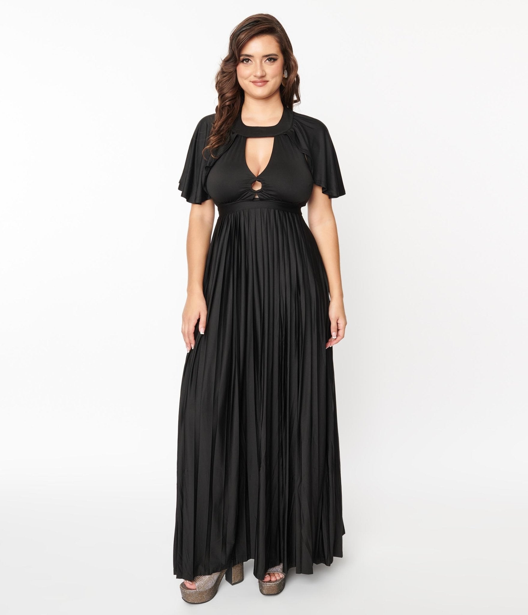 

Smak Parlour 1970S Black Pleated Cape Maxi Dress