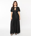 Cutout Pleated Fitted Knit Maxi Dress