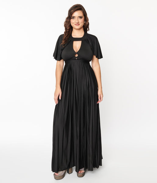 Knit Pleated Cutout Fitted Maxi Dress