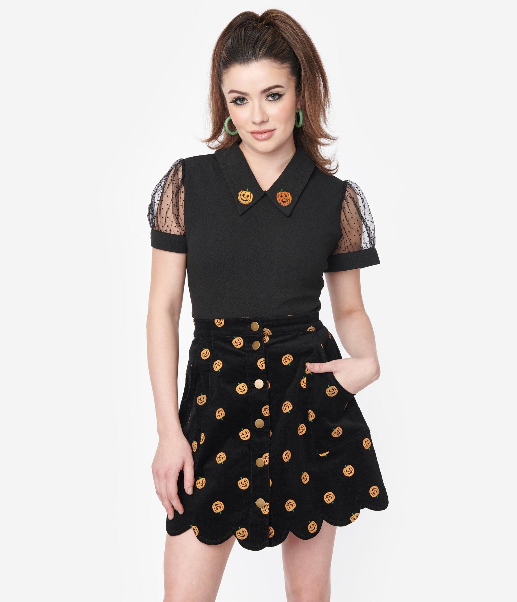 

Smak Parlour Black Pumpkin Embroidered Knit Top