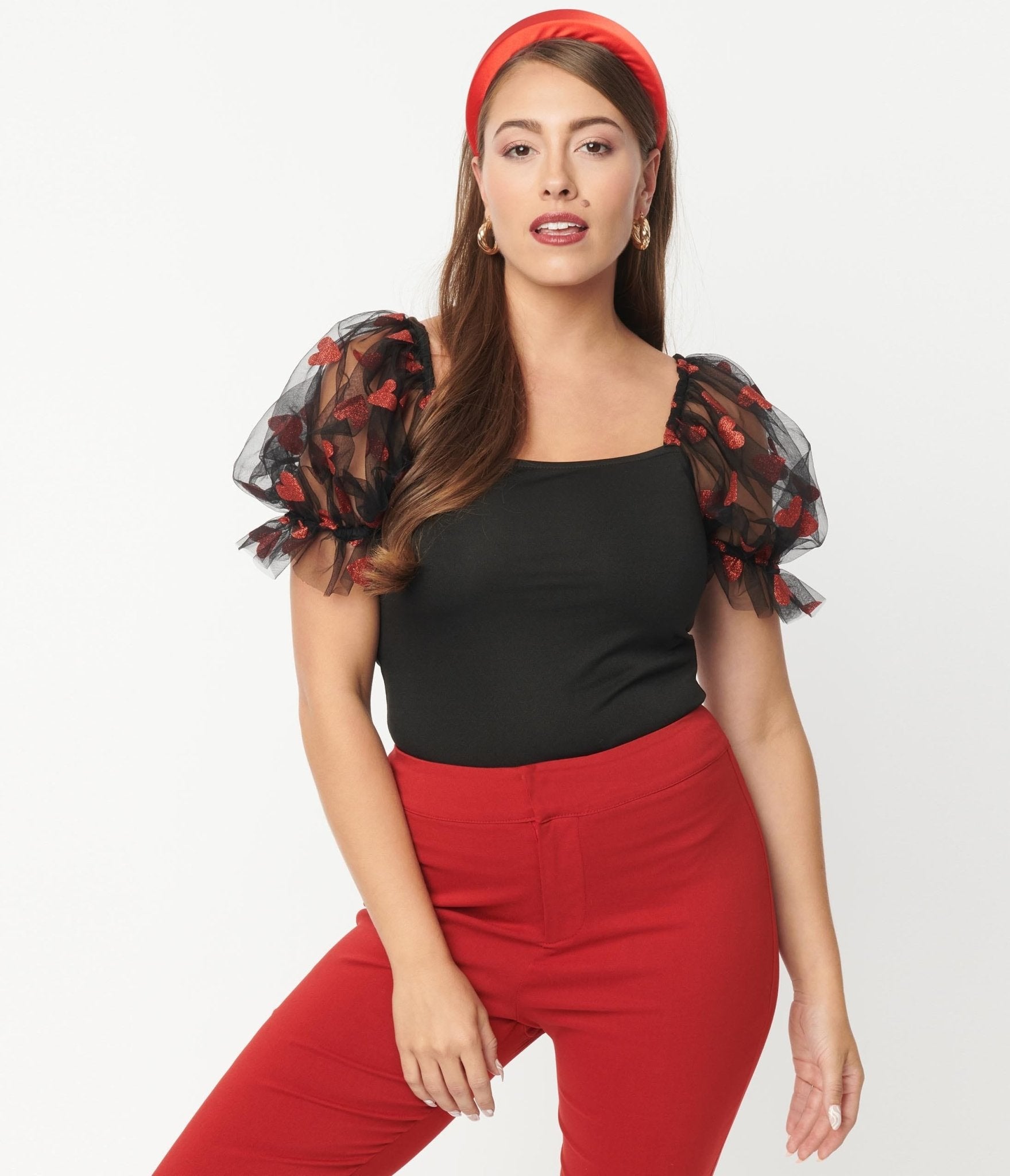 

Smak Parlour Black & Red Glitter Hearts Googly Eyes Top