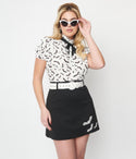 Black & Bat Embroidered Easy Does It Mini Skirt