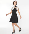 Self Tie Keyhole Mesh Collared Knit Dress With a Bow(s)