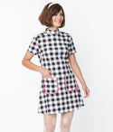 A-line Knit Short Sleeves Sleeves Short Turtleneck Fitted Piping Pocketed Checkered Gingham Print Dress