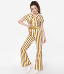 Elasticized Waistline Belted Striped Zig Zag Print Jumpsuit