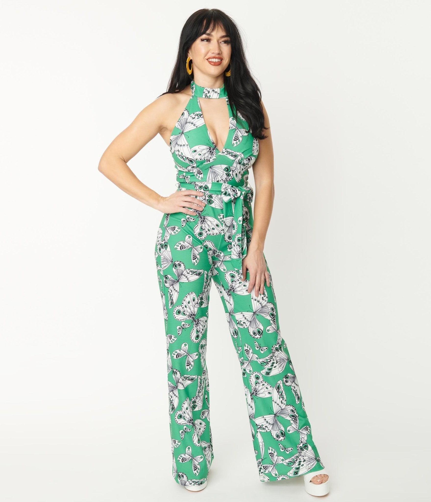 

Smak Parlour Green Butterfly Print Glamour Goddess Jumpsuit