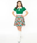 Knit Collared General Print Puff Sleeves Sleeves Button Front Short Party Dress